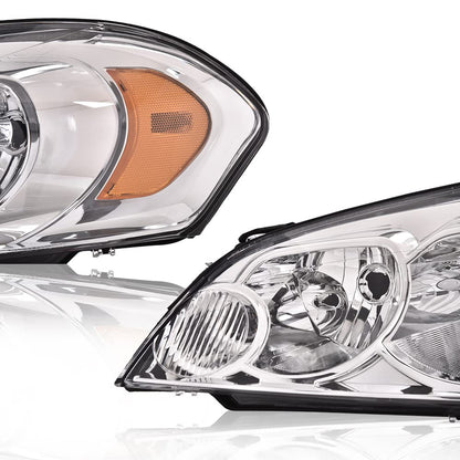 G-PLUS Headlights Assembly, Fit 2006-2007 Chevy Monte Carlo/2006-2013 Chevy Impala/2014-2016 Impala Limited Headlamps Left, Clear Lens Chrome Housing Amber Reflector Bumper Headlamps,faros delanteros