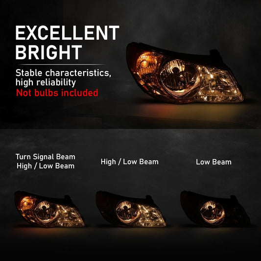 G-PLUS Headlights Assembly,Compatible with Hyundai Elantra 2007-2010 Bumper Headlamps w/o Bulb,Left & Right faros delanteros Clear Lens Chrome Housing Amber Reflector