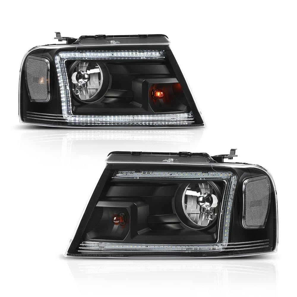 G-PLUS LED Headlights Assembly Fit 2004-2008 Ford F150,Fit Lincoln Mark LT 2006-2008(NOT Fit 2004 F150 Heritage/Flareside Beds) Clear Lens Black Housing Clear Reflector Headlamps,faros delanteros
