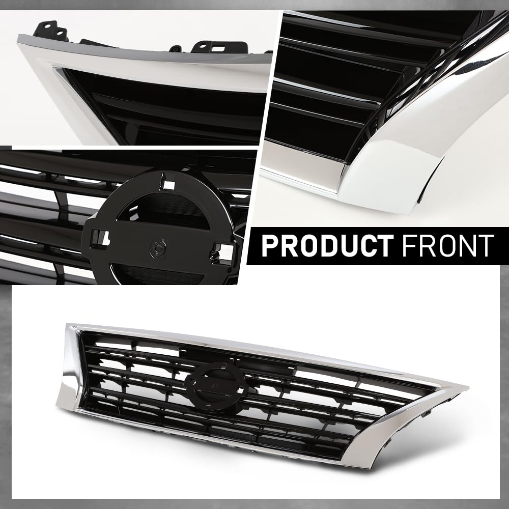 G-PLUS Front Bumper Upper Grille w/Insert Compatible with Nissan Sentra SR 2013-2015 Chrome Shell Grill Inserts 623103RM0A NI1200253
