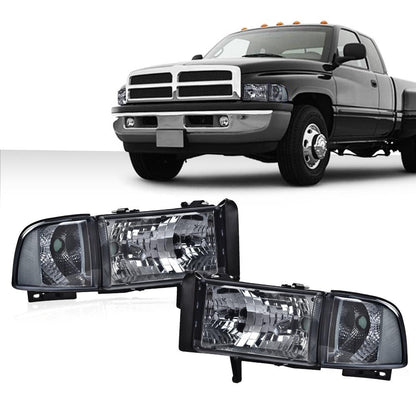 G-PLUS Headlights Fit Dodge Ram 1500 1994-2001/Fit Dodge Ram 2500 3500 1994-2002,Not fit Ram Sport,Headlamps w/o Bulbs Smoky Lens Chrome Housing Clear Reflector,faros delanteros Assembly