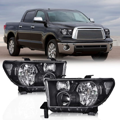 G-PLUS Headlights Compatible with Toyota Tundra 2007-2013/Compatible with Toyota Sequoia 2008-2017 Headlamps Pair Halogen Clear Lens Black Housing Clear Reflector,faros delanteros