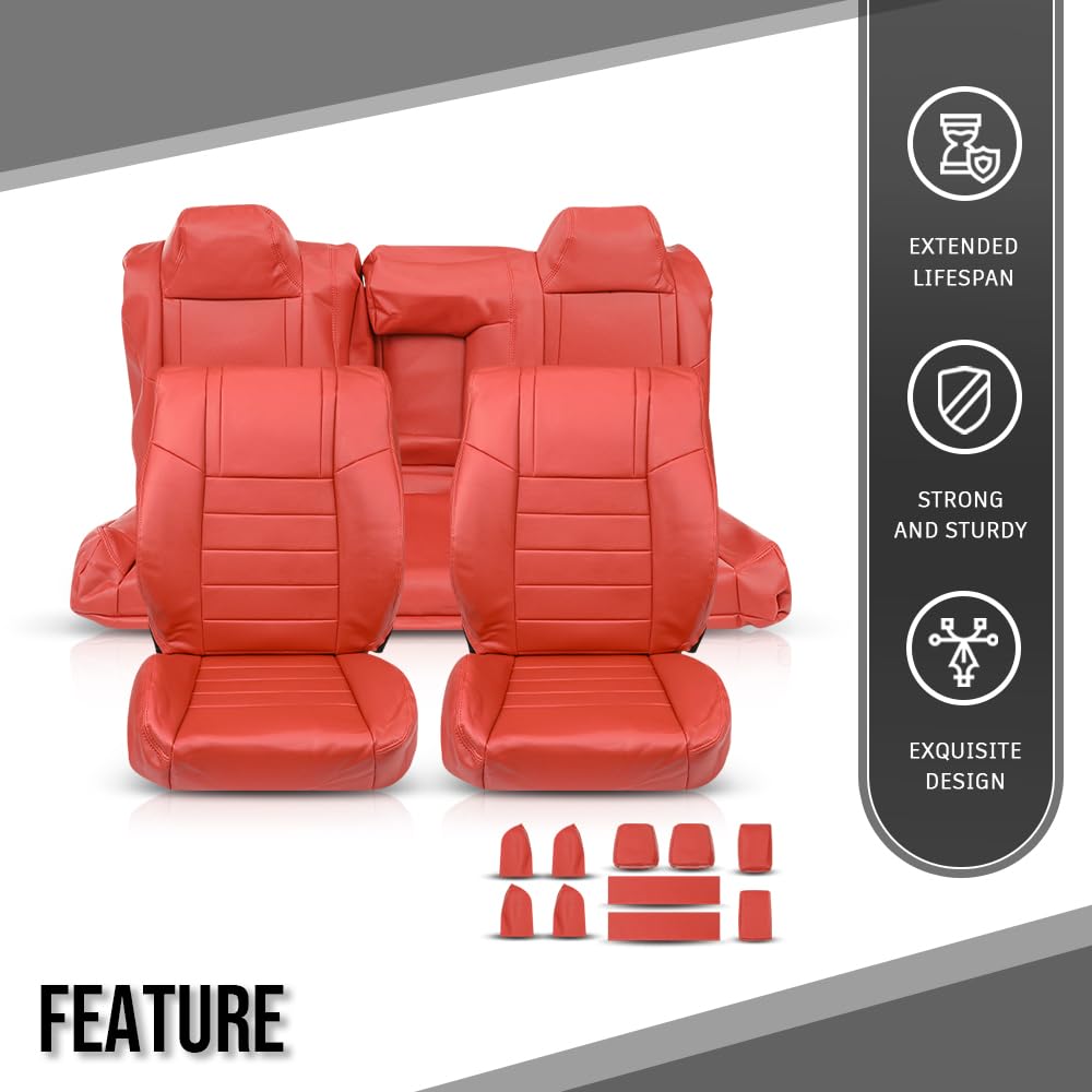 G-PLUS Front & Rear Seat Covers Full Set Compatible with Dodge Challenger SE SXT RT 2011-2014 (NOT Fit SRT8) Red