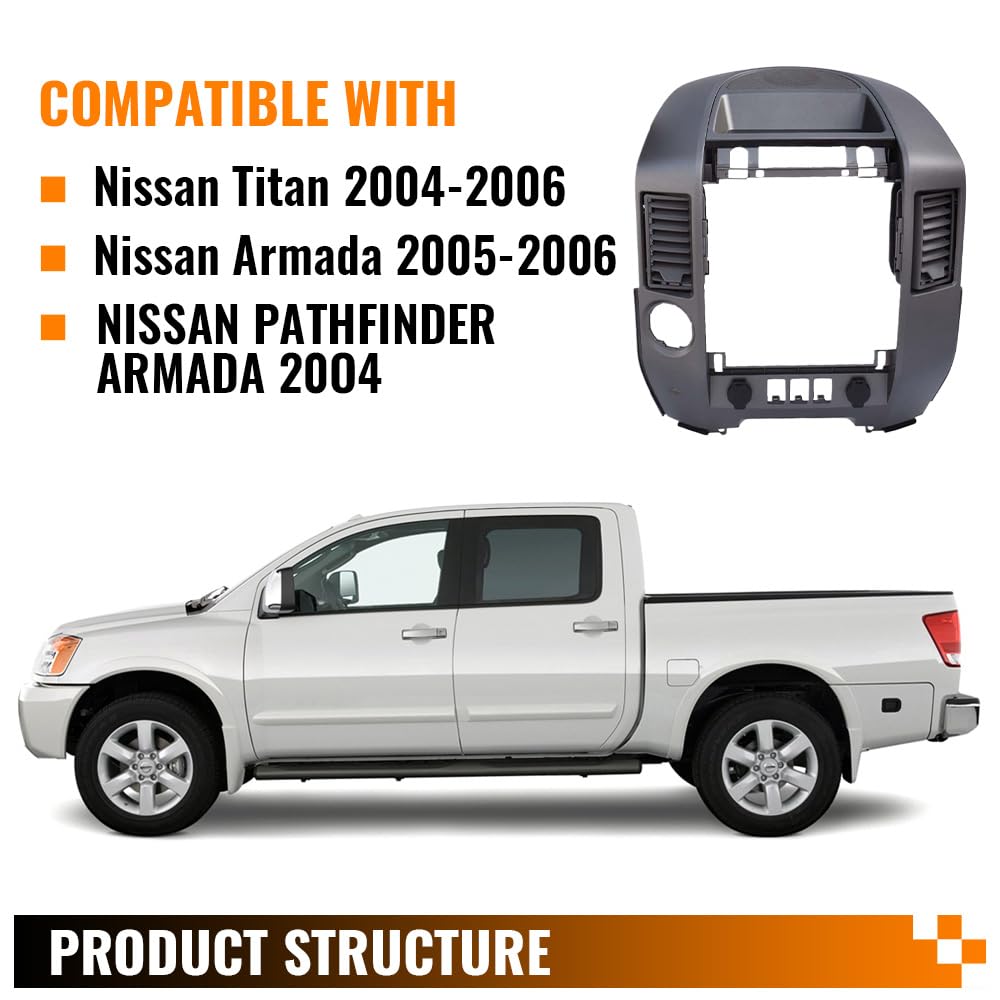 G-PLUS Center Dash Bezel Finisher Panel w/Sound Hole & Cigarette Lighter Compatible with 04-06 Nissan Titan/ 05-06 Nissan Armada/ 2004 Nissan Pathfinder Armada Dashboard AC Radio Bezel 682578S800