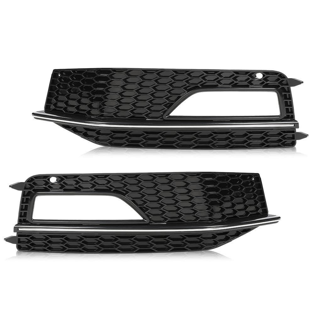 G-PLUS Front Bumper Fog Light Grilles Cover Trim Honeycomb Black with Black Ring Compatible with Audi A5 S-line/S5 2013-2017/Only Fit for S-Line Bumpers, NOT for Standard Bumpers 8T0807681M 8T0807682M