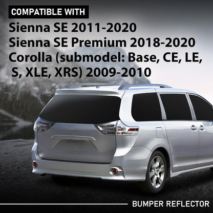 G-PLUS Rear Driver or Passenger Side Bumper Reflector Compatible with Toyota Corolla (submodel: Base, CE, LE, S, XLE, XRS) 2009-2010,Fit Toyota Sienna SE (Premium) 2011-2020 8191002040