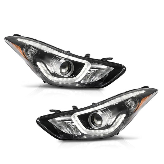G-PLUS LED Projector Headlights DRL Left & Right Fit Hyundai Elantra 2014 2015 2016 Headlamps Clear Lens Black Housing Amber Reflector,faros delanteros
