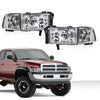 G-PLUS Headlights HEADLIGHTS | Fit Dodge Ram 1500 1994-2001/HEADLIGHTS | Fit Dodge Ram 2500 3500 1994-2002 Clear Lens Chrome Housing Clear Reflector Bumper Headlamps w/o Bulbs,faros delanteros Assembly