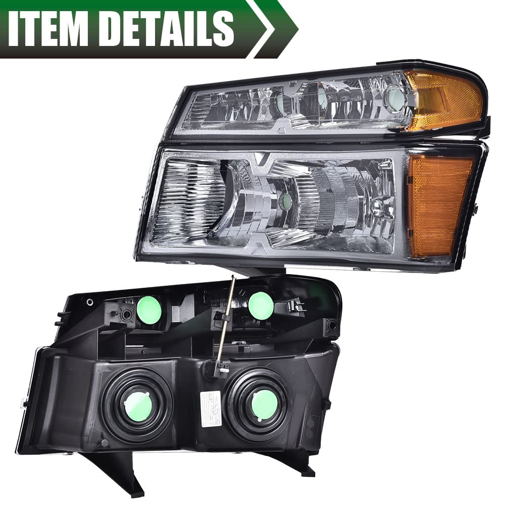 G-PLUS Headlights Assembly,Fit Chevy Colorado/GMC Canyon 2004-2012,Fit Isuzu i-280 i-350 2006/Isuzu i-290 i-370 2007-2008 Headlamps, Smoky Lens Chrome Housing Amber Reflector,faros delanteros