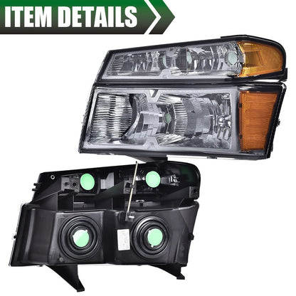 G-PLUS Headlights Assembly,Fit Chevy Colorado/GMC Canyon 2004-2012,Fit Isuzu i-280 i-350 2006/Isuzu i-290 i-370 2007-2008 Headlamps, Smoky Lens Chrome Housing Amber Reflector,faros delanteros