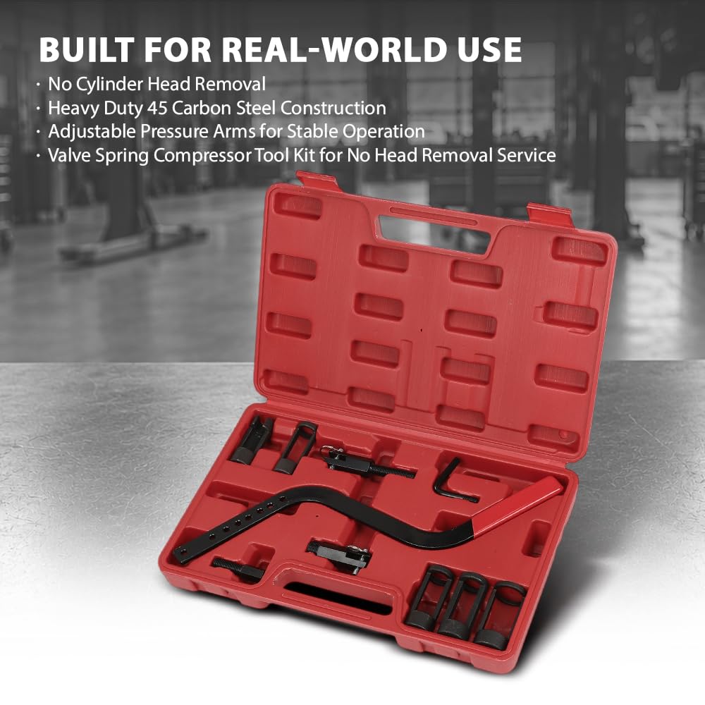 G-PLUS Valve Spring Compressor Kit Remover & Installer Disassembling Tool Compatible with BMW, VW, Audi, Toyota, Lx, Ford, Nissan, Hyundai, Renault, and Many Other Engine Applications Black