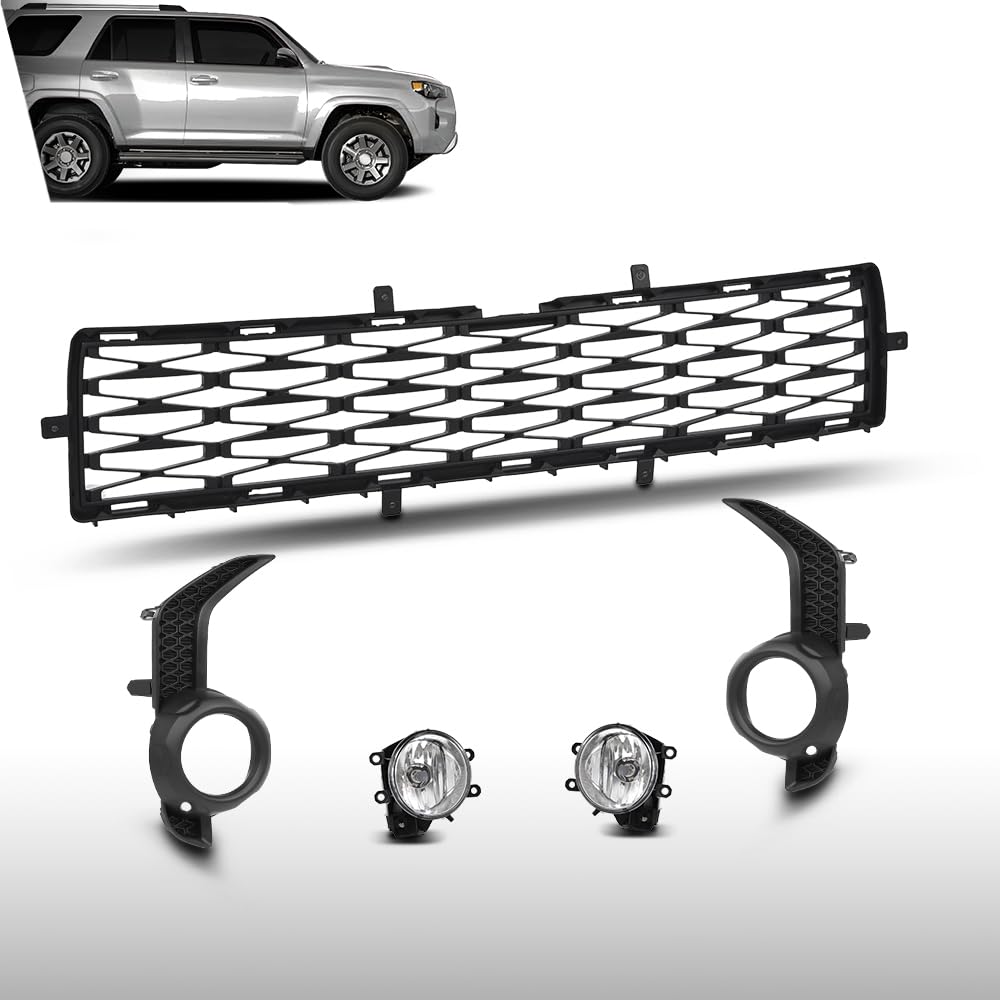 G-PLUS Front Bumper Lower Grill Fog Lights Set Compatible with Toyota 4Runner TRD / SR5 2014-2019 TO1039173, TO1036148 Black