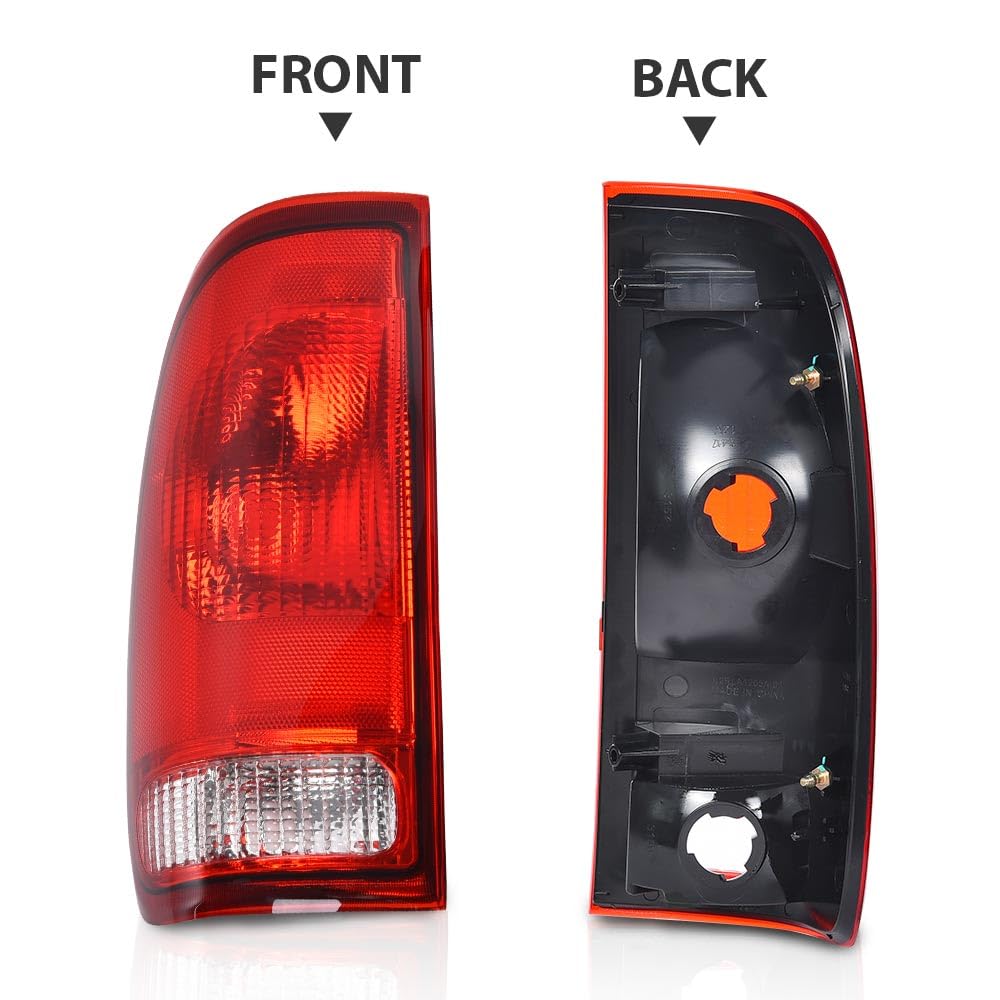G-PLUS Red Tail Light w/o Bulbs & Wire Harness Driver Side Fit Ford F150 Stepside 1997-2004/Fit Ford F250 1997-1999/Fit F250 F350 F450 F550 Super Duty 1999-2007 FO2801117, FO2800117 Red