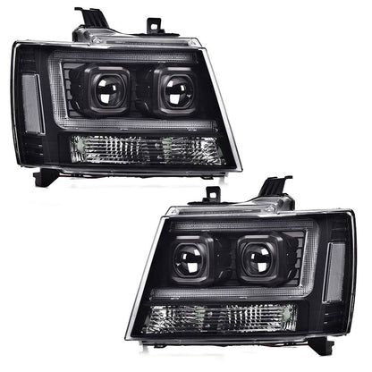 G-PLUS LED Tube Dual Projector Headlights, Compatible with 2007-2014 Chevy Tahoe/Suburban Bumper Headlamps Assembly, Clear Lens Black Housing Clear Reflector,faros delanteros