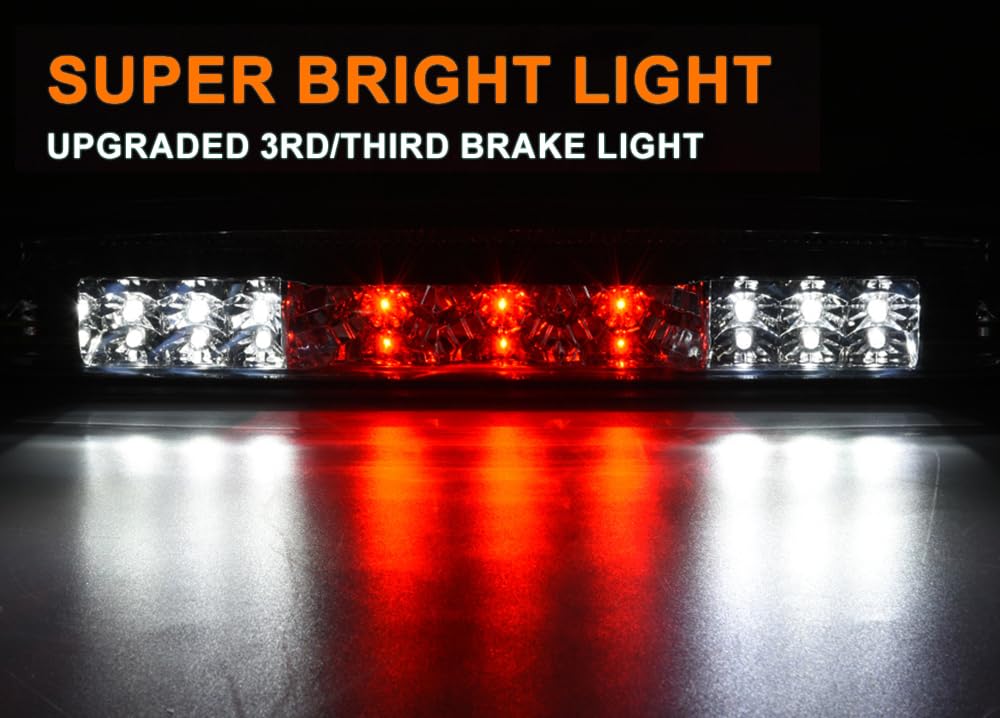 G-PLUS Compatible with Chevy Silverado GMC Sierra 1500 2500HD 3500HD 2007-2013 Led 3rd Third Brake Cargo Light High Mount Stop Lamp Replacement (Black Housing Clear Lens)