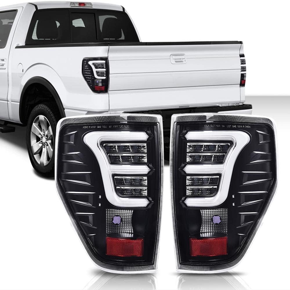 G-PLUS Tail Light Assembly Compatible with Ford F150 2009-2014,Only Fit LED Style,Rear Brake Tail Lamps w/Wiring Harness Left & Right Clear lens Black Housing Luces Traseras Faros Traseros