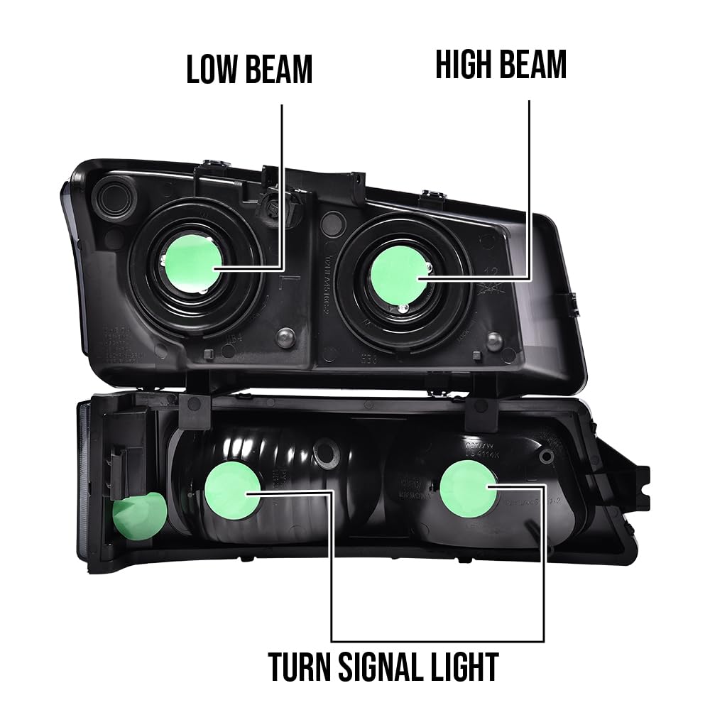 G-PLUS Headlights Assembly Compatible with Chevy Avalanche Silverado 1500 2500 HD 3500 2003-2006,Smoky Lens Black Housing Clear ReflectorBumper Headlamps,faros delanteros