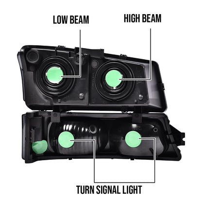 G-PLUS Headlights Assembly Compatible with Chevy Avalanche Silverado 1500 2500 HD 3500 2003-2006,Smoky Lens Black Housing Clear ReflectorBumper Headlamps,faros delanteros