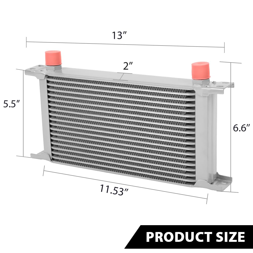 G-PLUS Universal Racing Aluminum Engine Transmission Oil Cooler 19 Row English-style AN10-10AN Silver T-6061 Aluminum