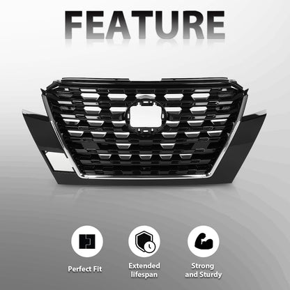 G-PLUS Front Bumper Upper Grille Compatible with Nissan Kicks 2020 2021 2022 2023 623105R05A Black Grill