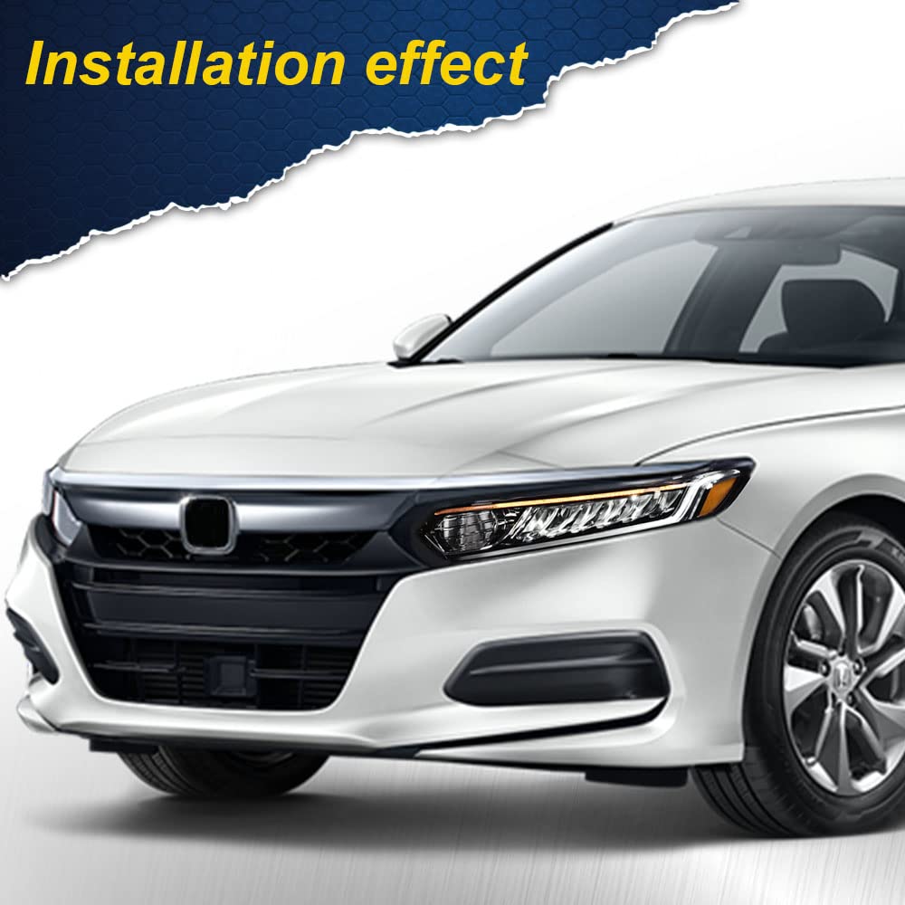 G-PLUS Headlights Assembly, Compatible with 2018 2019 2020 Honda Accord Left Bumper Headlamp, Clear Lens Black Housing Amber Reflector Bumper Headlamps,faros delanteros