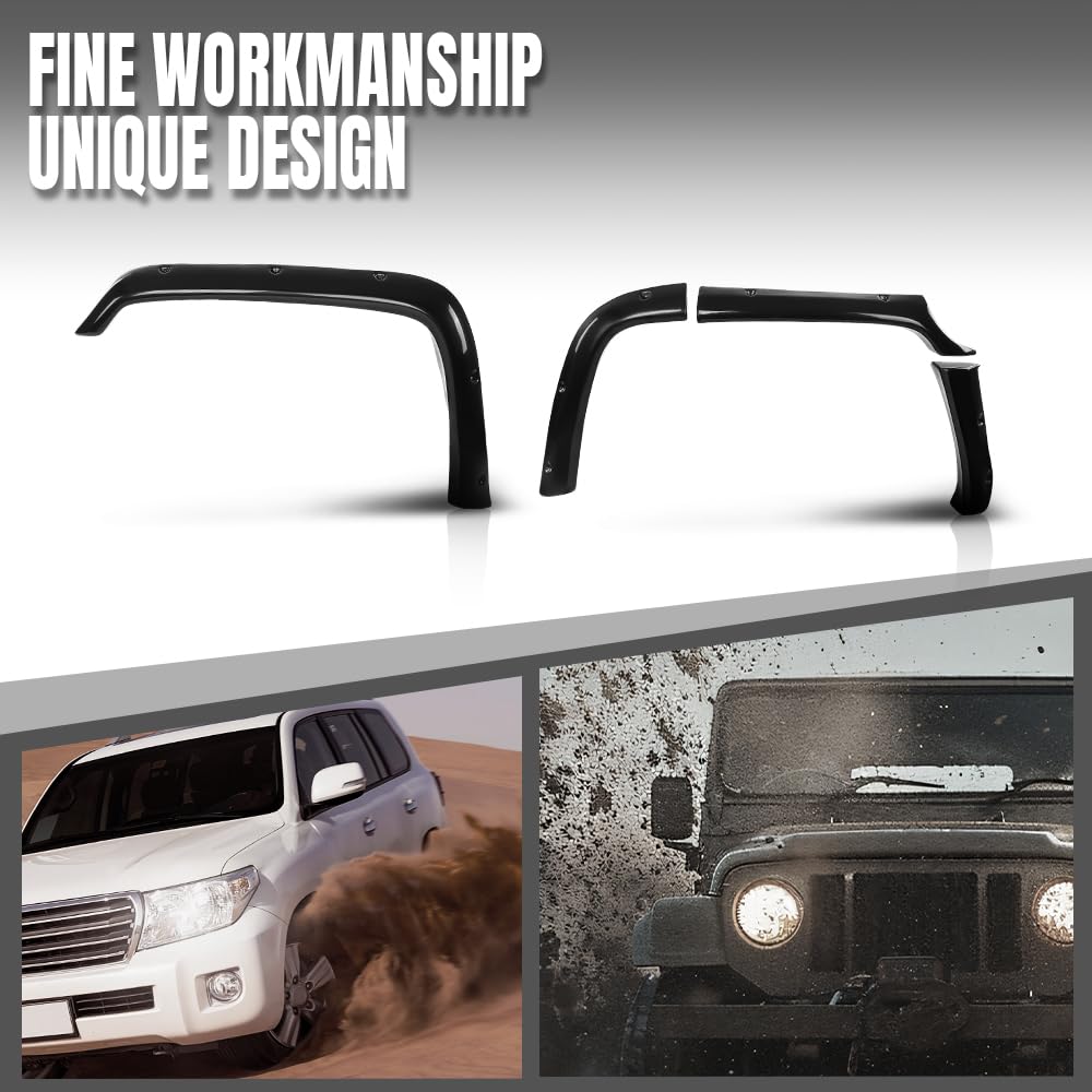 G-PLUS 80mm Fiberglass FRP Fender Flares (8 PCS) & Mud Flaps (4 PCS) Compatible with Hummer H3 Black
