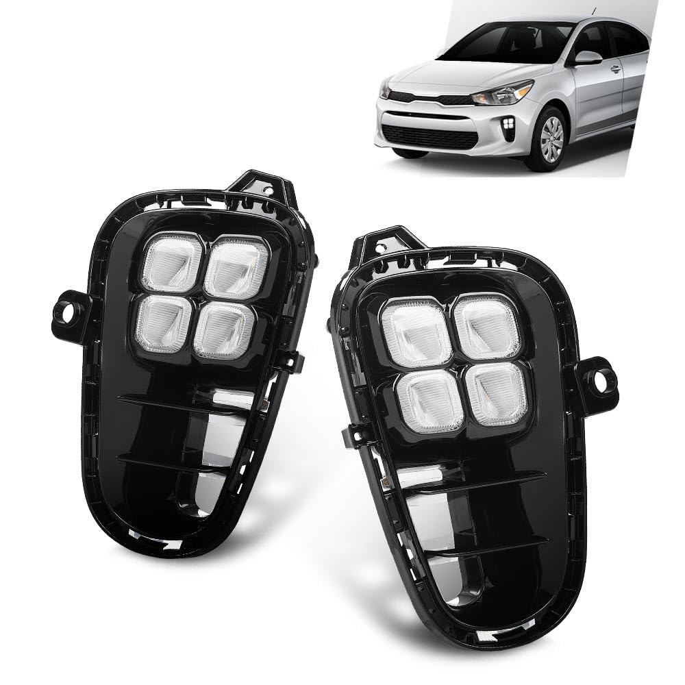 G-PLUS LED DRL Daytime Running Light Front Fog Lights Lamps with Wire Harness & Switch Compatible with Kia Rio EX/LX/S 2018-2020 922011W710, 922021W710