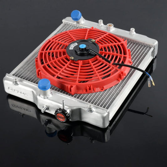 2 Row Core 42mm Aluminum Racing Radiator Replacement For Honda EG EK Civic/Del Sol Integra B16A B16B B18C 1992-2000 +12" Red Radiator Cooling Fan
