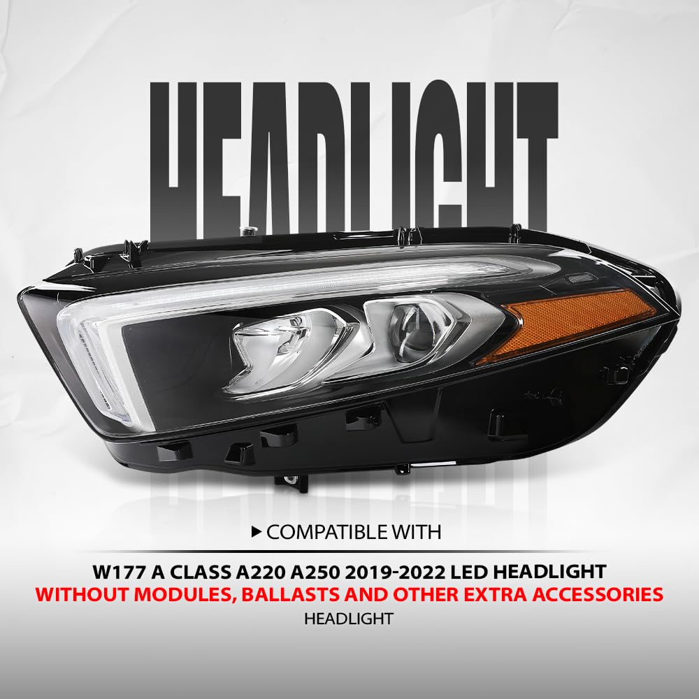 G-PLUS LED Headlight Left Driver Side Compatible with Benz W177 A Class A220 A250 2019 2020 2021 2022 LED Headlight Without modules, ballasts and other extra accessories A1779065103, A1779066303 Black