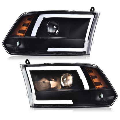 G-PLUS LED DRL Headlights Fit Dodge Ram 1500 2500 3500 2009-2012(New Body), Not Fit Dual Beam, Clear Lens Black Housing Amber Reflector, Bumper Headlamps, faros delanteros Assembly