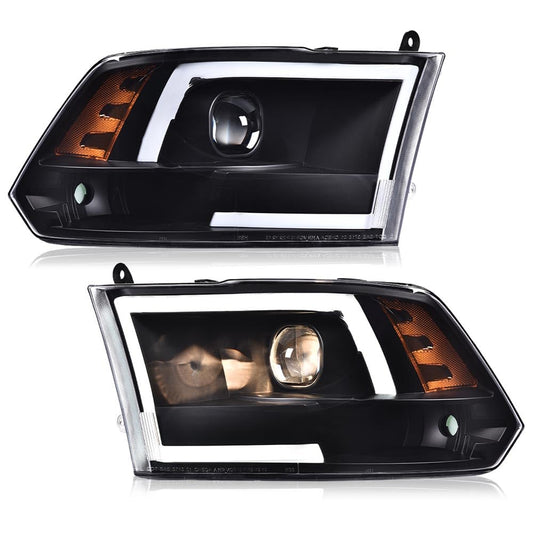 G-PLUS LED DRL Headlights Fit Dodge Ram 1500 2500 3500 2009-2012(New Body), Not Fit Dual Beam, Clear Lens Black Housing Amber Reflector, Bumper Headlamps, faros delanteros Assembly