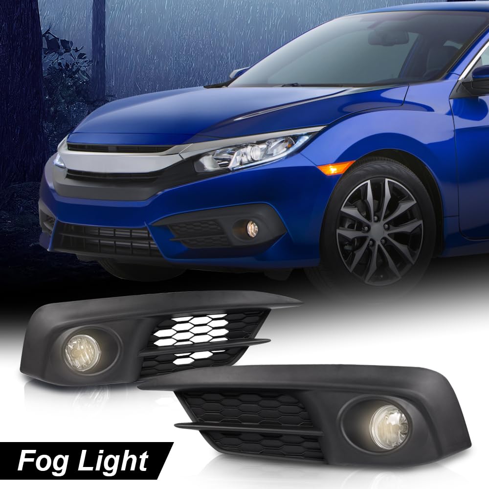 G-PLUS Front Bumper Fog Lights Compatible with Honda Civic 2/4dr Models 2016-2017 Clear Lamps+Switch+Bulbs, neblineros para autos delantero,faros antiniebla(Not fit Touring & SENS models)