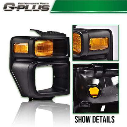 G-PLUS Headlight Trim Bezel with Parking Turn Signal Light Compatible With 08-14 Ford E150/08-14 Ford E250/08-19 Ford E350 (Passenger Side (Right))