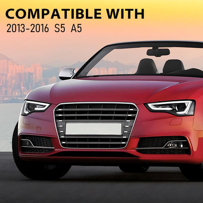 G-PLUS Front Bumper Fog Light Grille Grill Cover Black with Silver Ring Compatible with 2013-2016 Audi A5 S-Line/S5 (Facelift | LCI)/ Fit for First Generation/NOT Fit models with standard/RS bumper
