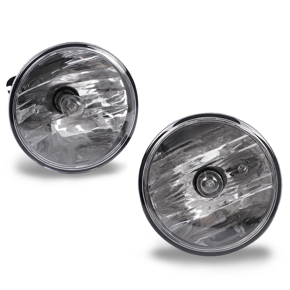 G-PLUS Bumper Fog Lights w/Bulbs Compatible With GMC Acadia Yukon Pontiac 2007-2014 /Fit Chevy Avalanche Camaro Suburban Tahoe, Driving Lamps Pair,Clear Lens Black Housing 15839896, GM2590104