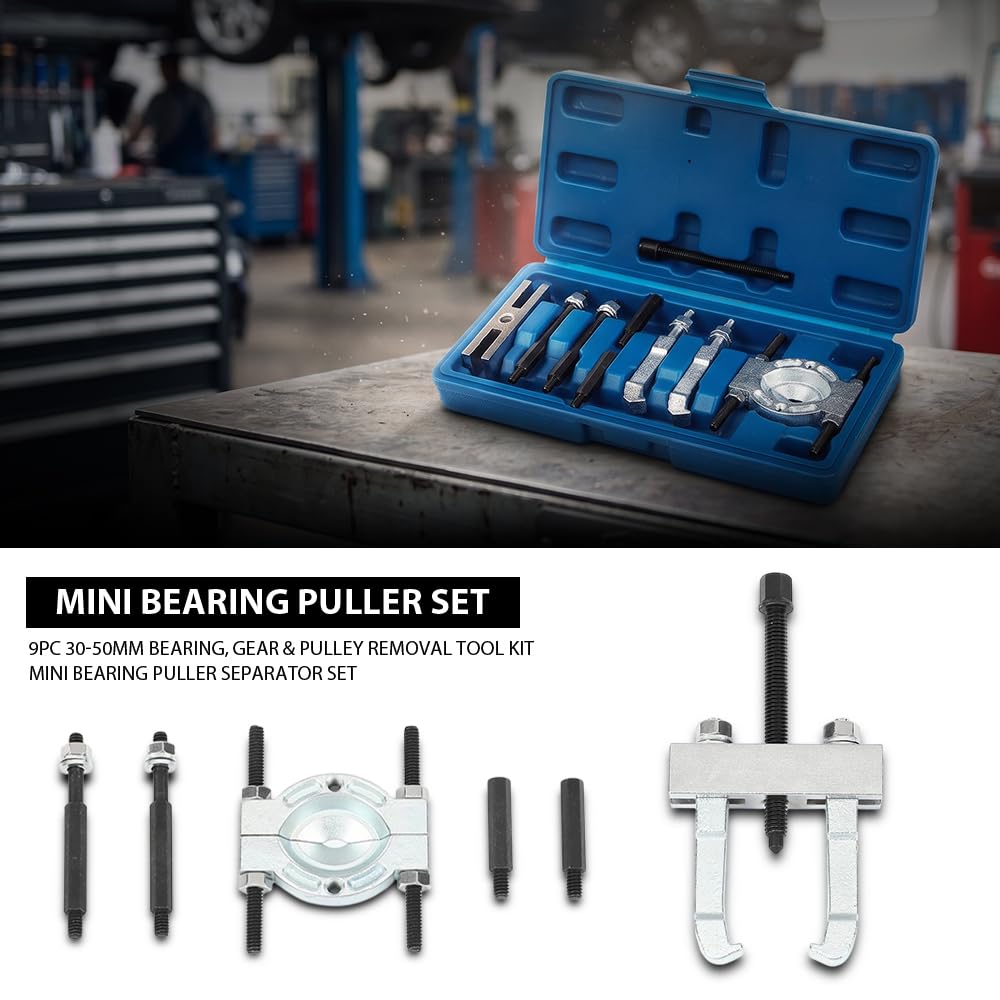 G-PLUS Mini 9pc Bearing Puller Separator Set 30-50mm Pull Out Jaw Gear Pulley Removal Compatible with Removing Small Gears, Wheels and Fittings from Shaft Black