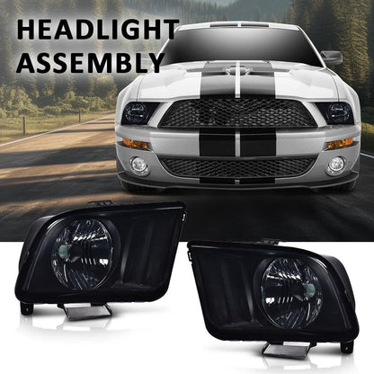 G-PLUS Headlights Assembly Compatible with Ford Mustang 2005-2009 4R3Z13008AA,4R3Z13008AB Bumper Headlamps Left & Right Smoky Lens Black Housing Amber Reflector faros delanteros