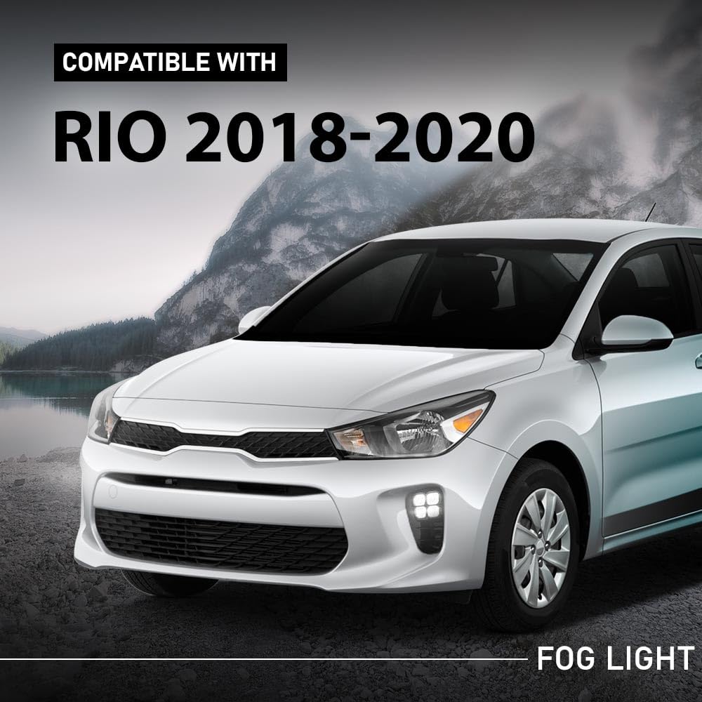G-PLUS LED DRL Daytime Running Light Front Fog Lights w/Wire Harness & Switch Compatible with Kia Rio EX/LX/S 2018 2019 2020 Clear Lens Black Housing, 922011W710, 922021W710