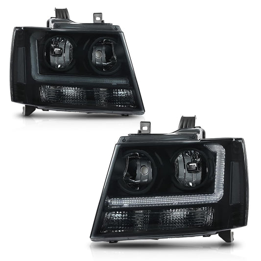 G-PLUS Headlights Assembly Projector Factory Headlamps Compatible with Chevy Tahoe Suburban 2007-2014 Smoky Lens Black Housing Clear Reflector Left & Right Bumper Head Light,faros delanteros