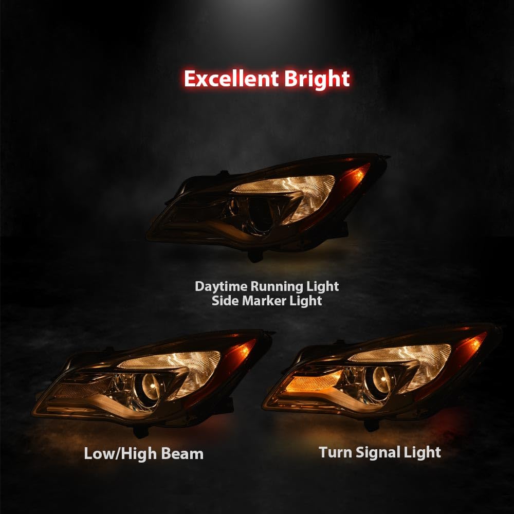 G-PLUS Halogen Headlight Left Side w/Bulbs Compatible with Buick Regal 2014 2015 2016 2017 Clear Lens Chrome Housing GM2502413, 13409902 Bumper Headlamps,faros delanteros