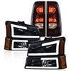 G-PLUS LED DRL Headlights Assembly + Tail Lights Fit Chevy Silverado 1500 1500 HD 2500 2500 HD 2003-2006, Smoky Lens Chrome Housing Amber Reflector Headlamps Assembly Dark Red Taillights