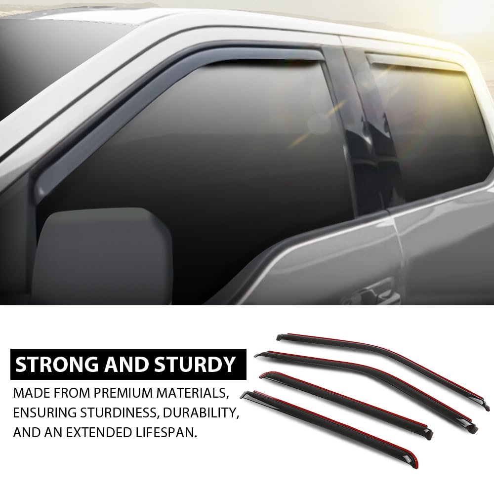 G-PLUS in-Channel Window Visors 4Pcs Compatible with Ford F150 Supercrew 2015-2025 & F150 Raptor SuperCrew 2017-2025 Rain Guards Side Wind Deflector with Tape Glossy Black