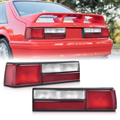 G-PLUS Taillights Taillamps Rear Brake Lights Left&Right w/o Bulbs Compatible with Ford Mustang 1987-1993 E7ZZ13405A, E7ZZ13404A,Red Lens Black Housing Faros Traseros Luces TraserasAssembly