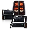 G-PLUS LED Headlights Assembly + Tail Lights Fit Chevy Silverado 1500 1500 HD 2500 2500 HD 2003-2006, Smoky Lens Black Housing Amber Reflector Headlamps Assembly Dark Red Taillights