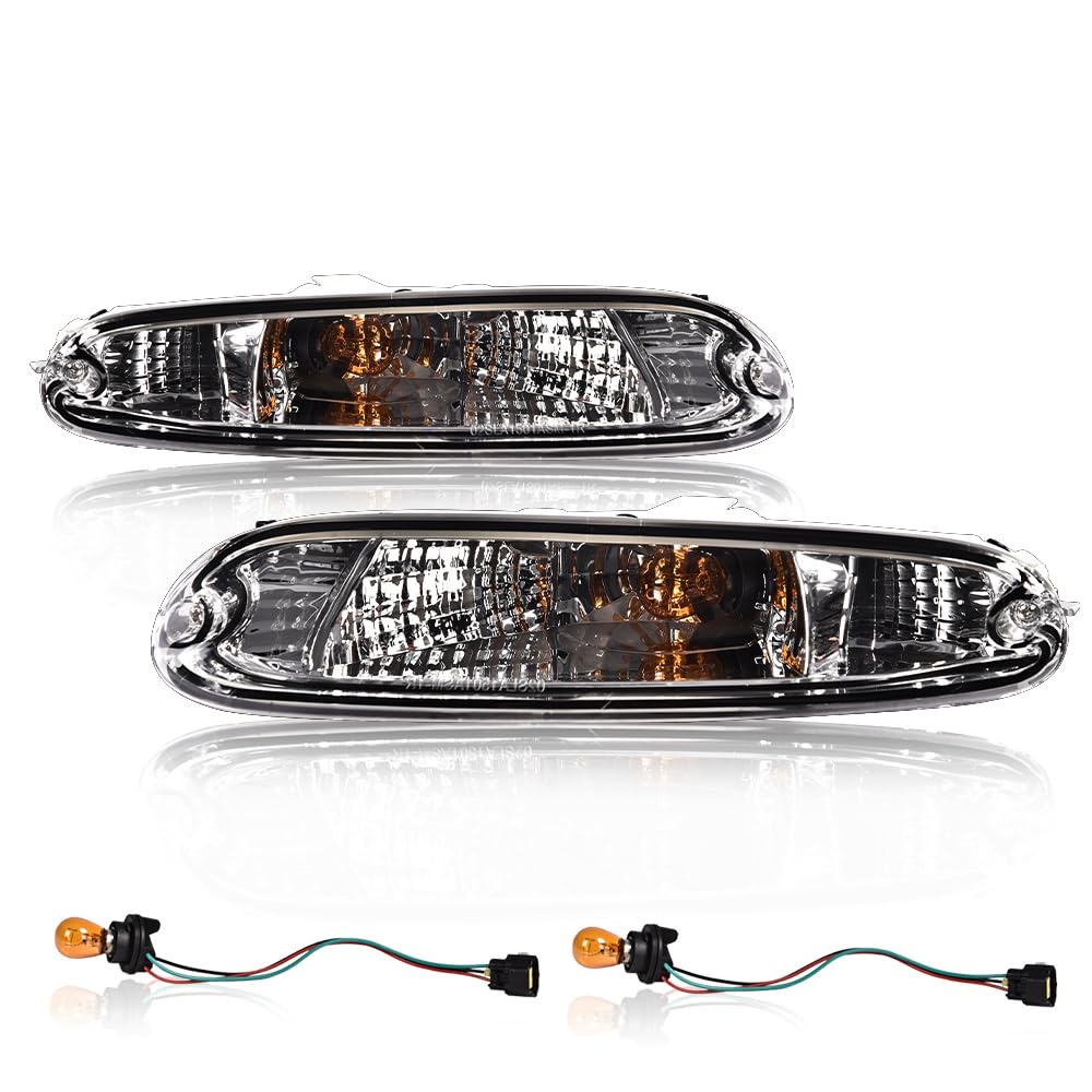 GPLUS Signal Lights, Compatible With Mazda MX-5 Miata 1990-1997, Front Bumper Mounted Marker Signal Parking Light (Clear lens Chrome Housing Amber Reflector)