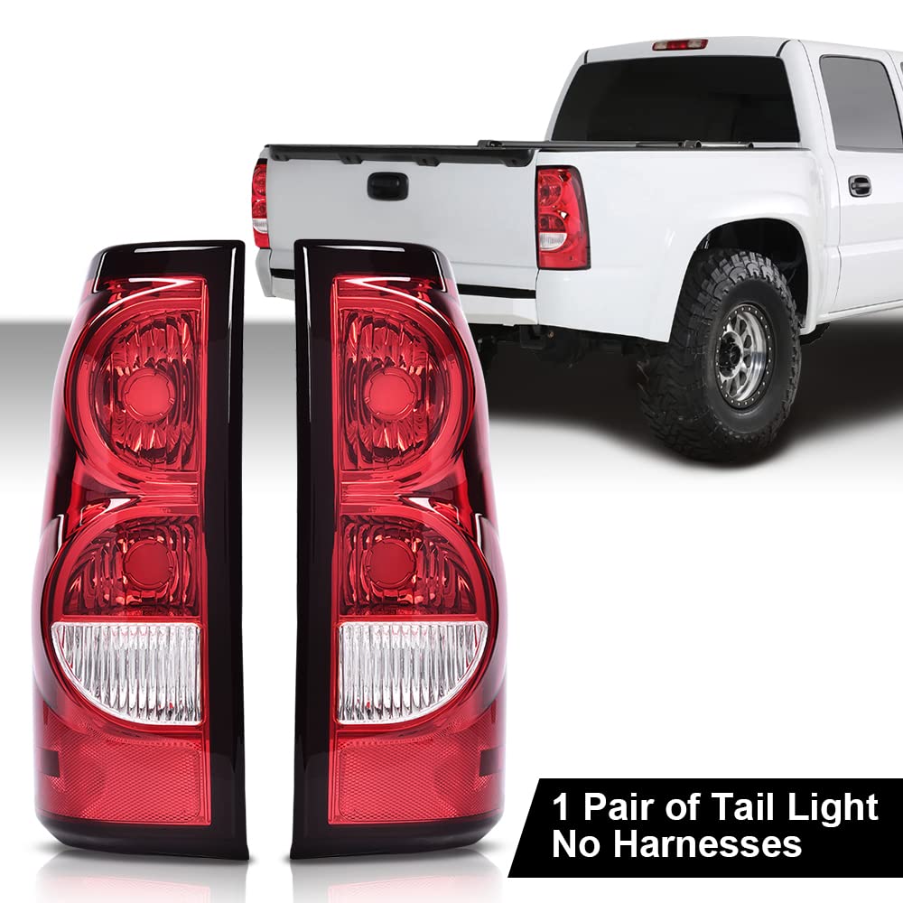 G-PLUS Tail Lights Compatible with Chevy Silverado Pickup 2003 2004 2005 2006 Clear/Red Rear Tail Lamps luces traseras GM2800174, GM2801174 Luces Traseras Rear Brake Lamps Assembly