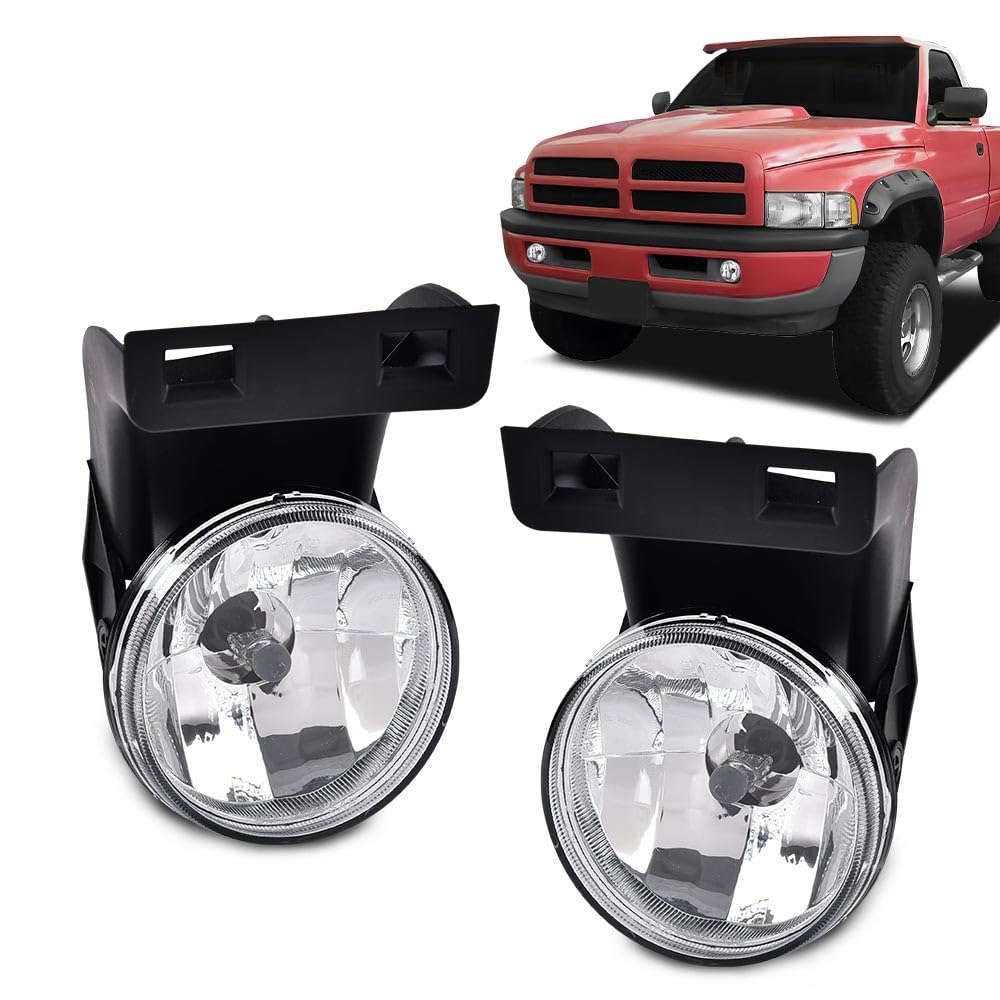 G-PLUS Fog Lights Lamp w/Bulbs Compatible with Dodge Ram 1500 1994-2001 Fit Ram 2500 3500 Pick Up Truck 1994-2002 55055181, CH2592109, 55055180, CH2593109 Clear Lens