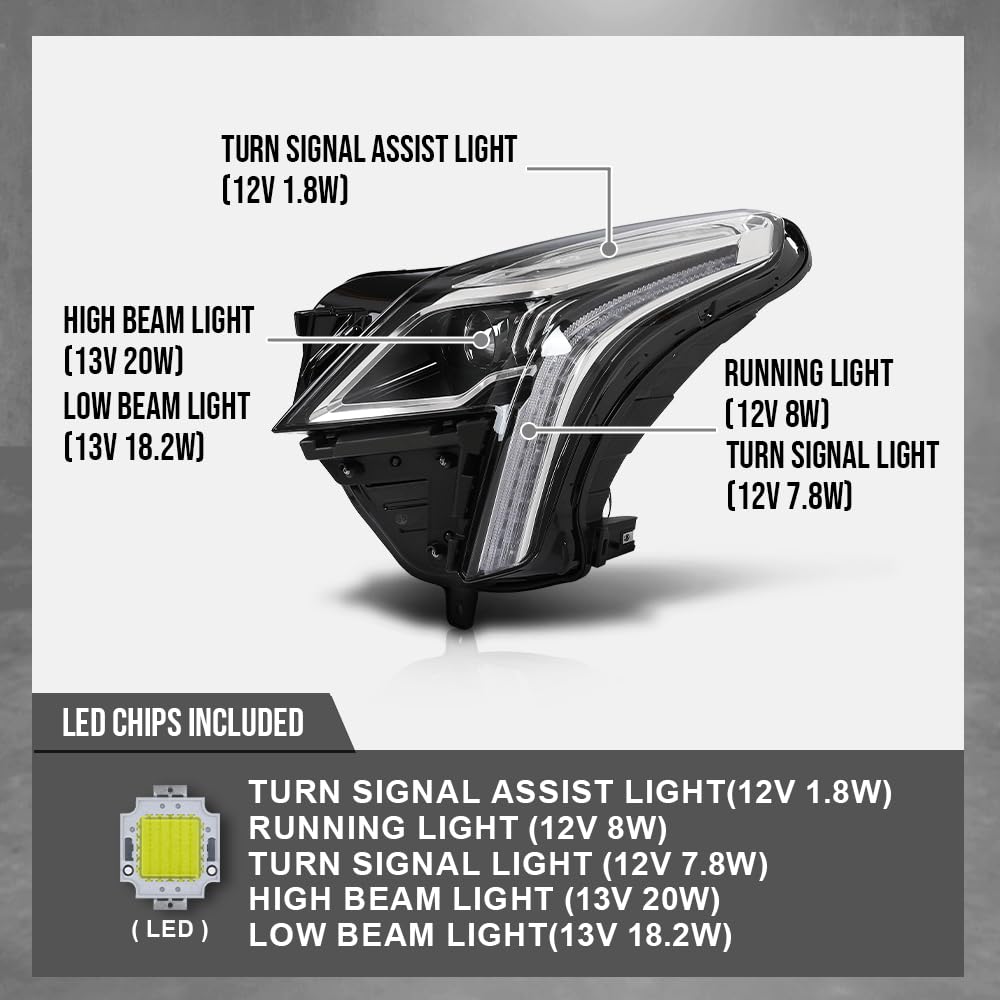 G-PLUS LED Headlight Front Left Driver Side Compatible with Cadillac XT5 2020-2023 84849607 Black