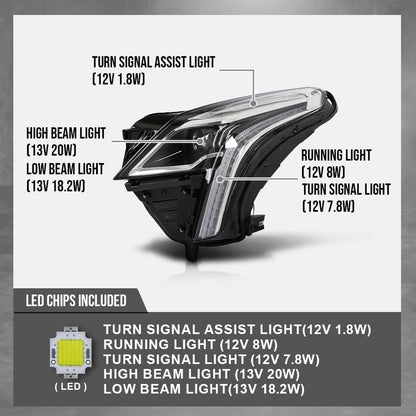 G-PLUS LED Headlight Front Left Driver Side Compatible with Cadillac XT5 2020-2023 84849607 Black