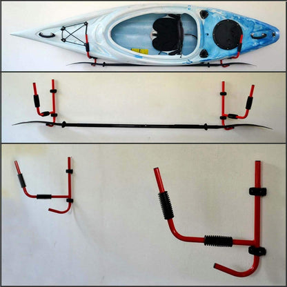 G-PLUS Kayak Storage Rack,2 Pairs Steel Ladder Wall Hanger for Kayaks and Paddle Board Canoes Boat Black Kayaks Storage Hook for Indoor Outdoor